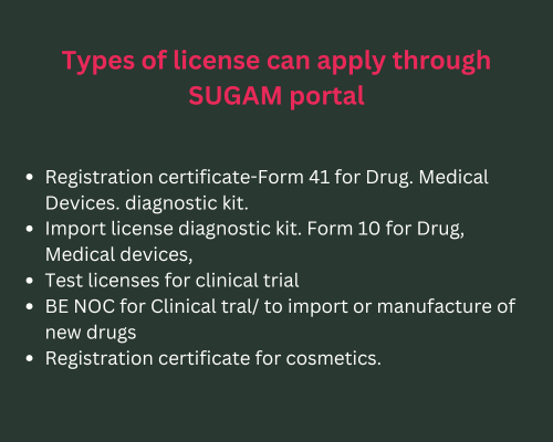 Types of license can apply through SUGAM portal Types of license can apply through SUGAM portal