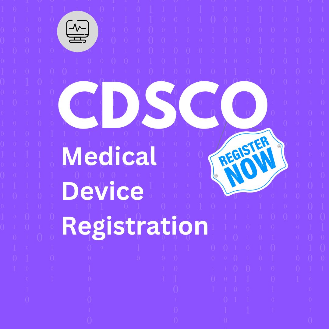 Medical device registration in India Represents medical device registration, image background blue with light white texture, 2 texts written in bold first - CDSCO second - Medical device registration